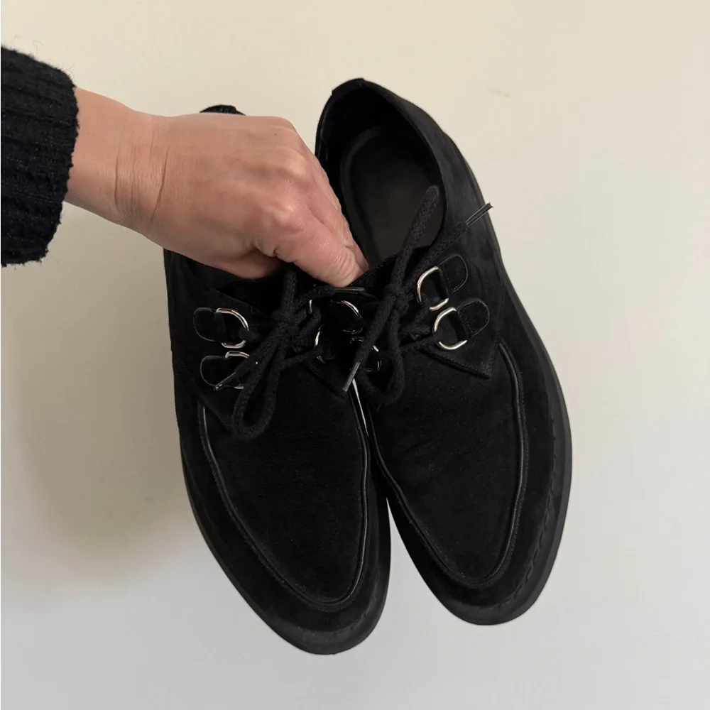 Yves Saint Laurent Black Suede Lace-Up Derby Shoes with Metal Eyelets